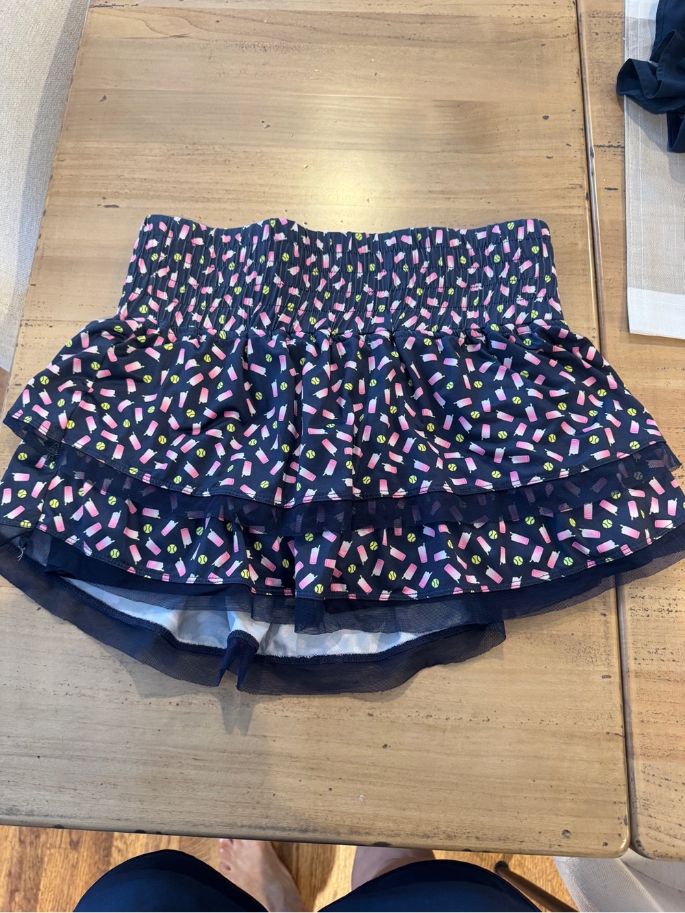 Lucky in Love Navy Tiered Mini Skirt with honey deuce print!